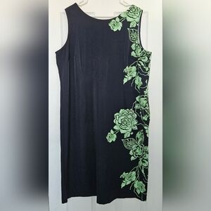 Beautiful Dana Kay black dress with green flowers 20W